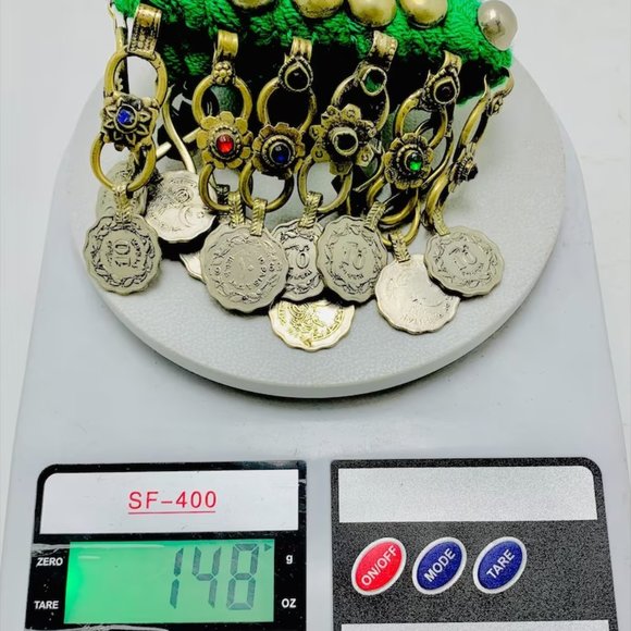 Green Choker Necklace, Vintage Coins Choker Necklace, Tribal Boho Necklace - Picture 6 of 6